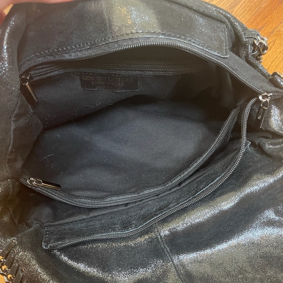 Genuine Leather Italian Inspired By Stella McCarthy Shimmery Black Tote Bag - Picture 7 of 10